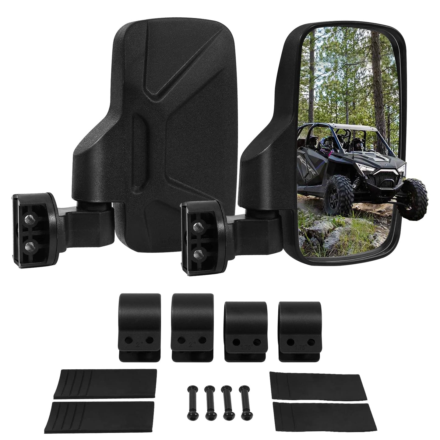 UTV Side Mirrors with 1.65" to 2" Roll Cage Bar, 360° Rotate Adjustable Rearview Mirror, Side by Side Mirrors for Polaris RZR Ranger Kawasaki Yamaha Pioneer 2020 (2 Pack)