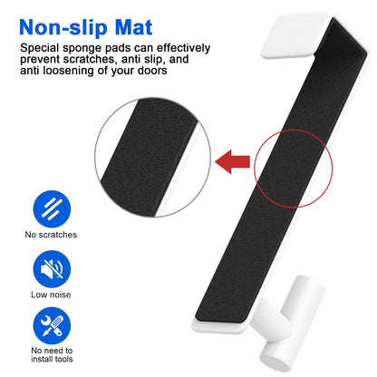 PMMASTO Over The Door Hooks 2-Pack, Rustproof Stainless Steel Door Hanger with Non-Slip Pads for Towels Coats Wreath Bathroom Kitchen Entryway Office (White, Fits 1-3/4" Thick Door-T Shape)