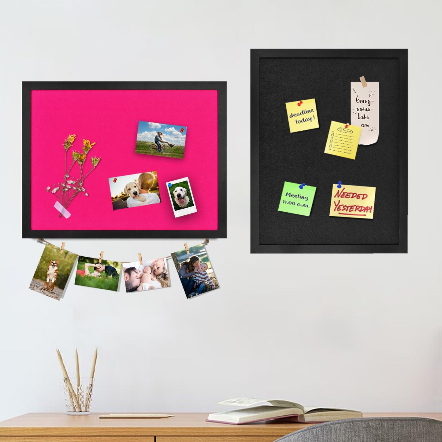 Black Bulletin Board Cork Boards with Felt, 17"x13" Small Display Pin Board Vision Board for Walls, Jewelry, Notes, Collection, Photos, Office, Wood Framed(Black) & Felt(Black), 1pc