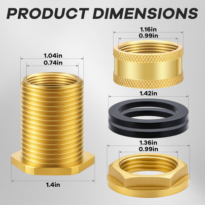 Wantmatch Brass Garden Hose Bulkhead Fitting with Plug,1/2" Female NPT 3/4" Male GHT Garden Hose Threaded,Brass Water Tank Connector 2 Pack