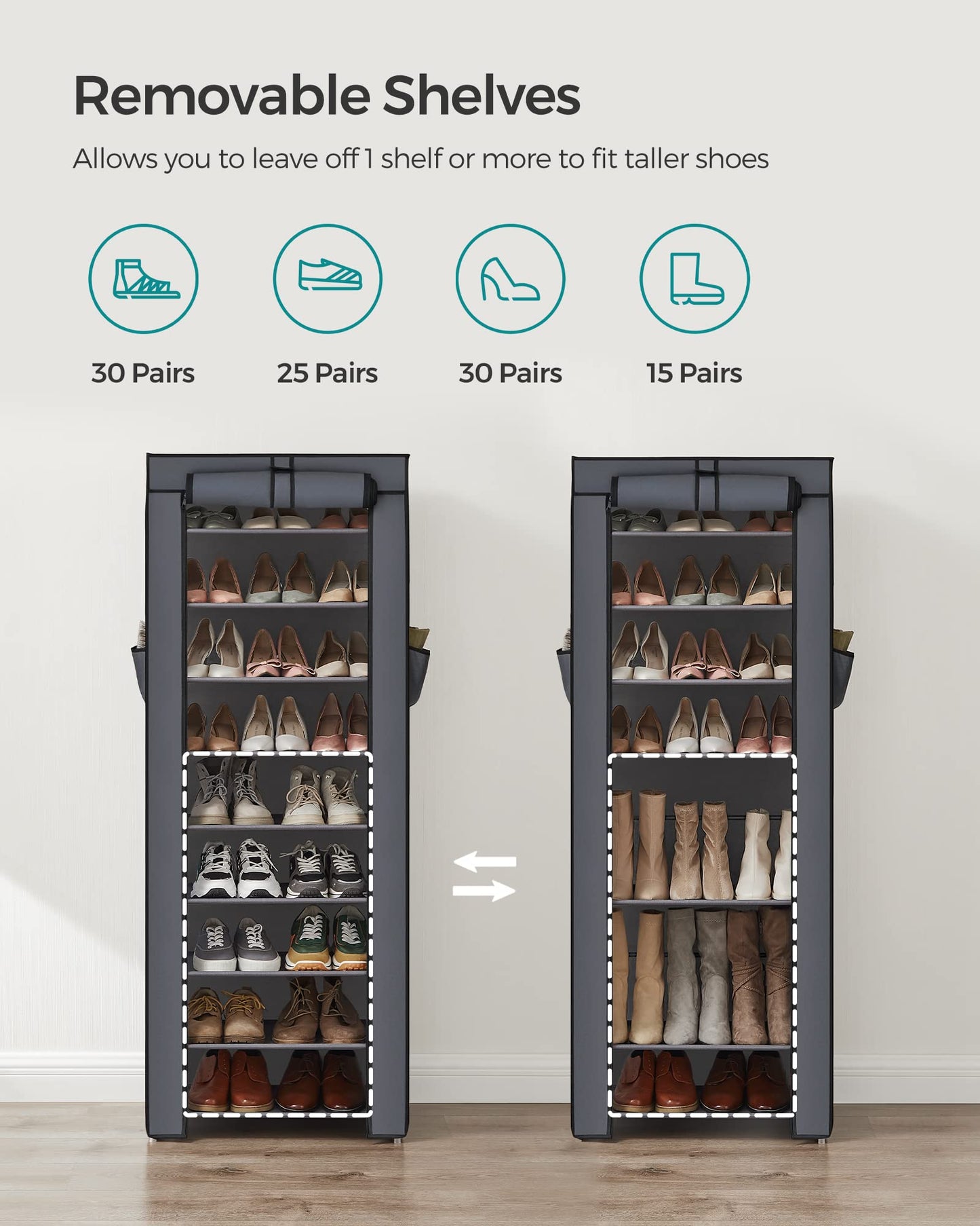 SONGMICS Shoe Rack, Shoe Storage Cabinet with Dustproof Cover, Free-Standing Storage Organizer for Closet, Entryway, Hold 27-35 Pairs of Shoes, for Sneakers, High Heels, 9-Tier, Slate Gray URXJ10G