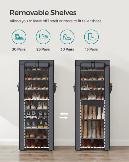 SONGMICS Shoe Rack, Shoe Storage Cabinet with Dustproof Cover, Free-Standing Storage Organizer for Closet, Entryway, Hold 27-35 Pairs of Shoes, for Sneakers, High Heels, 9-Tier, Slate Gray URXJ10G