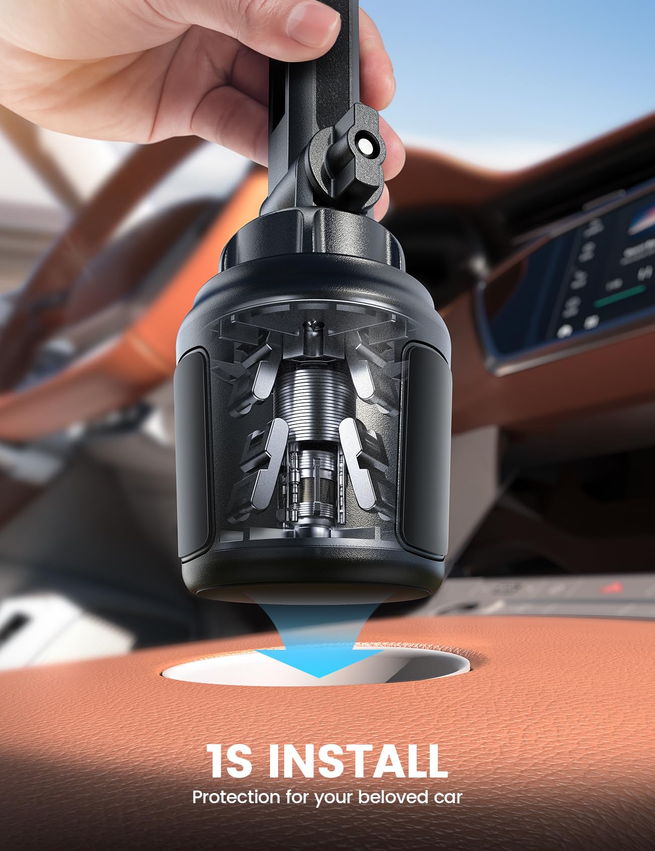 Cup Holder Phone Mount for Car - Lamicall Longer Neck Cup Phone Holder with Universal Adjustable Base, [Thick Case Friendly] Cupholder Cell Phone Car Mount Mom Gift for Truck Golf Cart for All 4"-7"