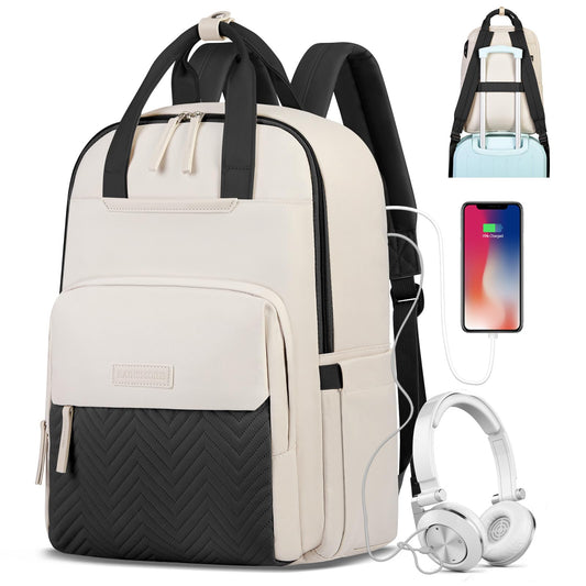 RAINSMORE Laptop Backpack for Women 15.6 Inch Waterproof Work Travel Backpacks for Women Large Quilted College Bookbag with USB Charging Hole Anti-theft Casual Computer Bags for Teacher Nurse