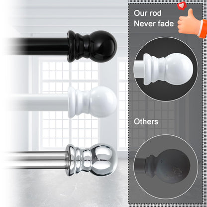 Curtain Rods for windows,1" Diameter Metal Single Adjustable Telescoping Curtain Rod with Finials (Black, 30-90")