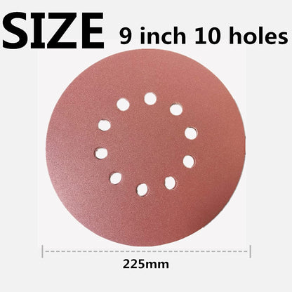 9 Inch 10 Holes Sanding Discs Set,225mm Sanding Disc, P60/80/120/150/240/320 Grit,Grinding Wheels Diameter 225mm,red Punched.for Drywall Sander Sanding Pads,Hook and Loop Sandpaper – 30 Pack
