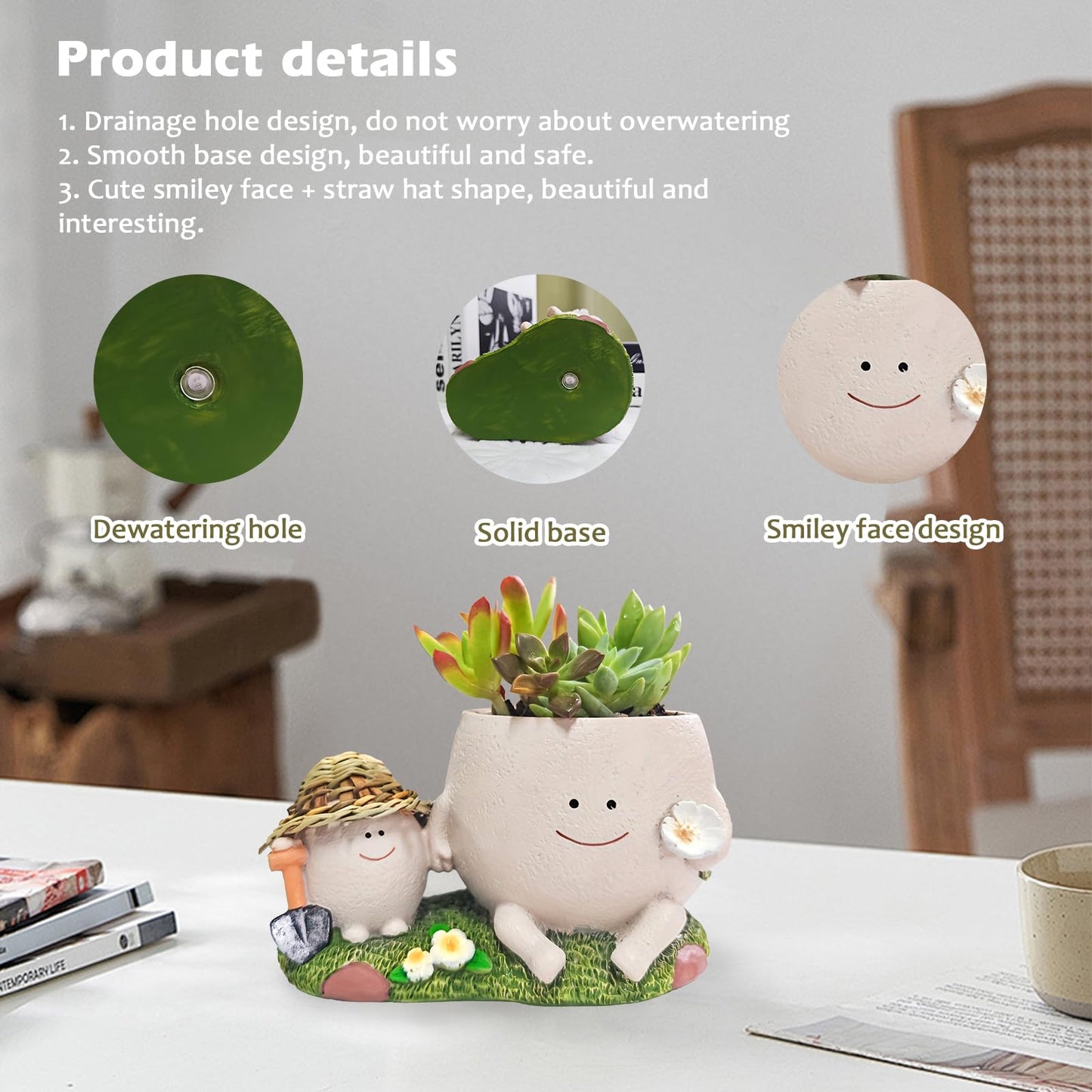 Domigard Swing Face Planter Pot,Cute Resin Flower Head Planters for Indoor Outdoor Plants,Unique Face and Sit Chair Design for String of Pearls,Ideals Gift for Mother's Day,Christmas(Lawn)
