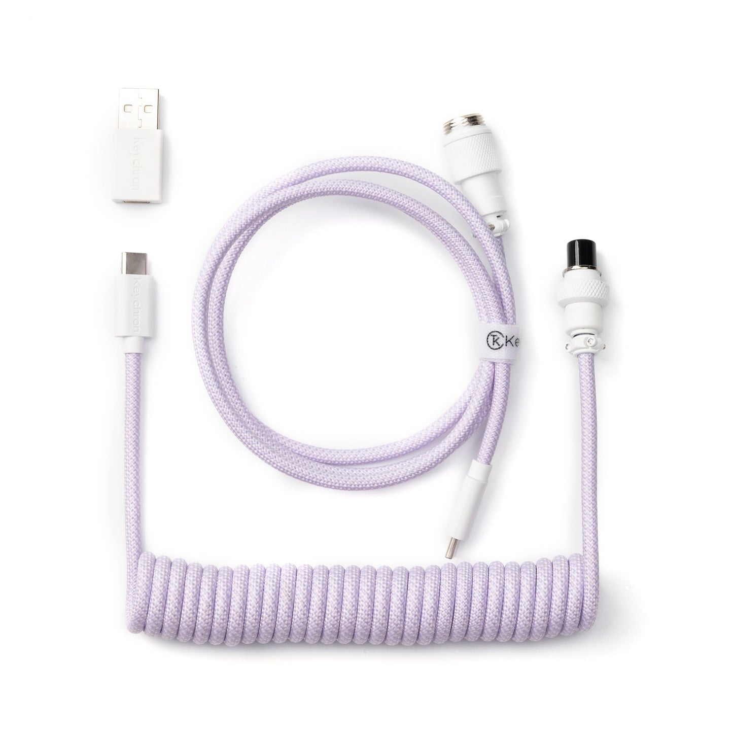 Keychron Custom Coiled Aviator Cable, Light Purple, 5-Pin (GX12) Detachable Metal Connector, USB-C to USB-C with USB-A Adapter, Durable Braided Cable for Mechanical Keyboards, Charging & Data Transfer
