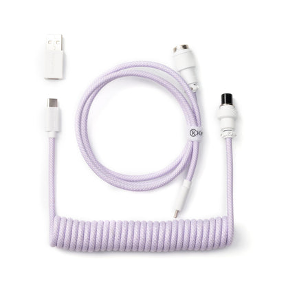 Keychron Custom Coiled Aviator Cable, Light Purple, 5-Pin (GX12) Detachable Metal Connector, USB-C to USB-C with USB-A Adapter, Durable Braided Cable for Mechanical Keyboards, Charging & Data Transfer