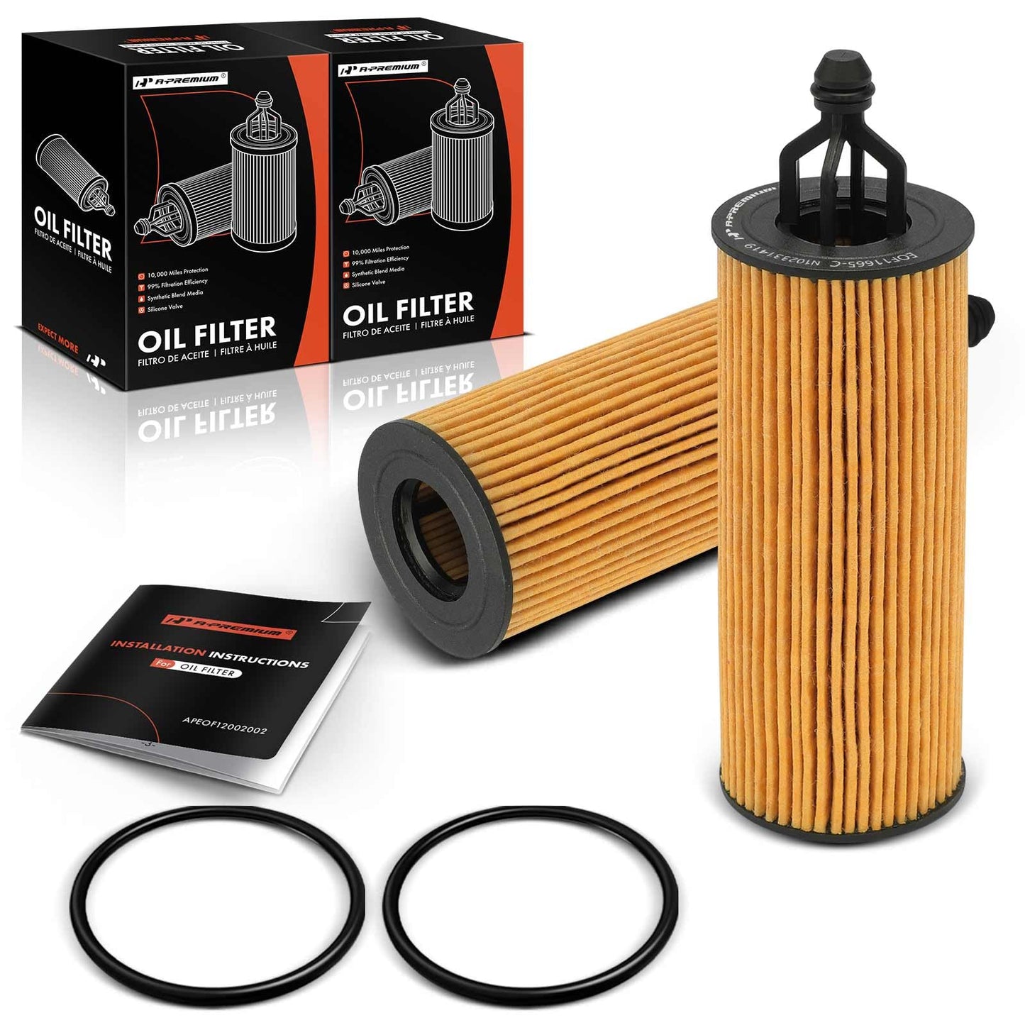 A-Premium 2-PC 10K Miles Protection Oil Filter Compatible with Ram 1500, 1500 Classic & Jeep Grand Cherokee, Wrangler & Dodge Grand Caravan, Charger, Journey & Chrysler Town & Country & Volkswagen