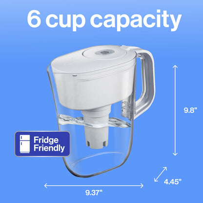 Brita 6 Cup Filter Pitcher withSmart Light Indicator, Reduces Chlorine taste and odour from Tap Water, Filters 151 Litres, Metro, White