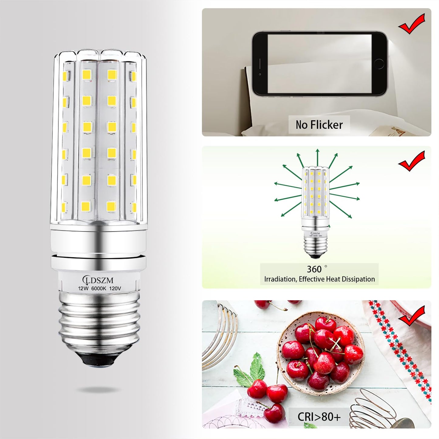 LED Light Bulb,100 Watt Equivalent 1200lm LED Bulb, 6000K Daylight LED Corn Light Bulb,12W Non-Dimmable LED Bulbs, E26/E27 Medium Base Ceiling Fan LED Corn Light Bulbs,4-Pack