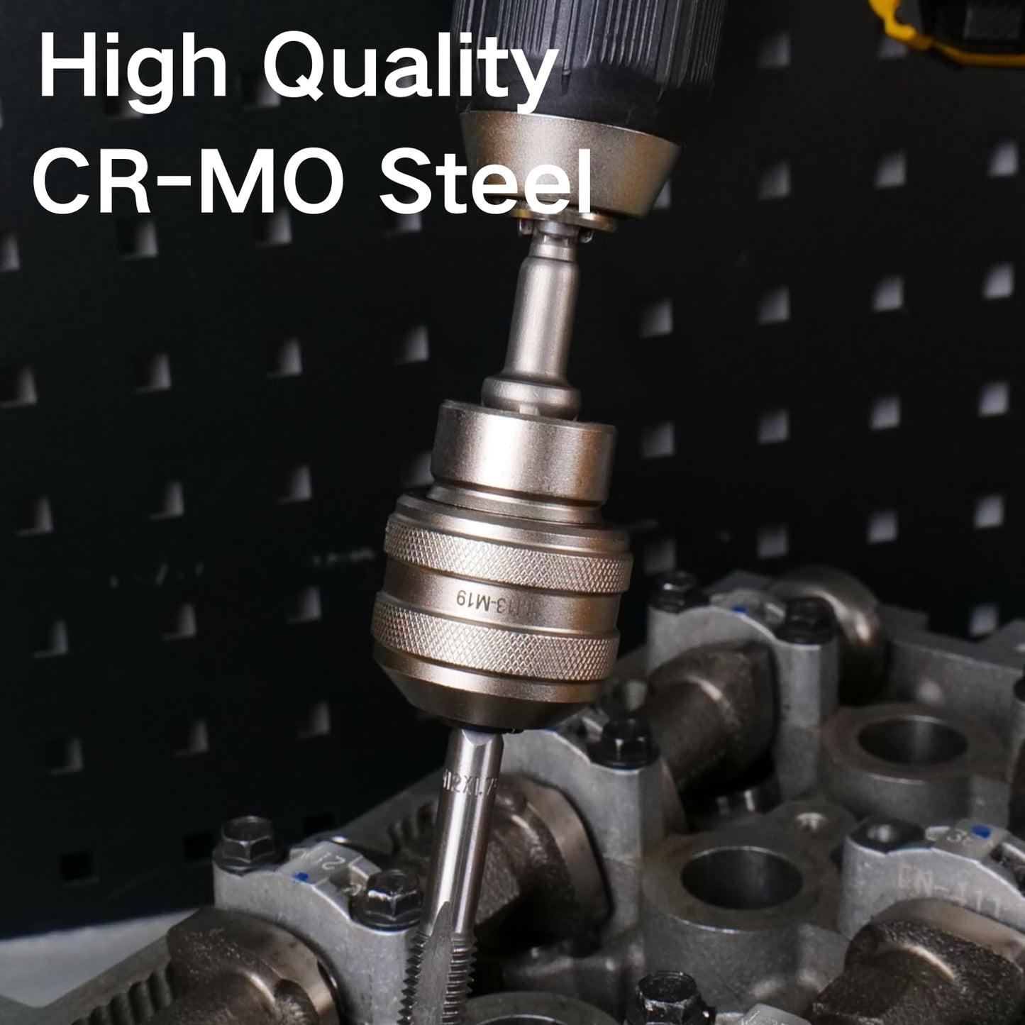 Topec Tap Socket Set, 2-Piece 1/2"DR x M13~M19 Adjustable Tap Chuck Tool with a 1/2"Socket Adapter, Tap Handle for Taps, Reamers, Screw Extractors