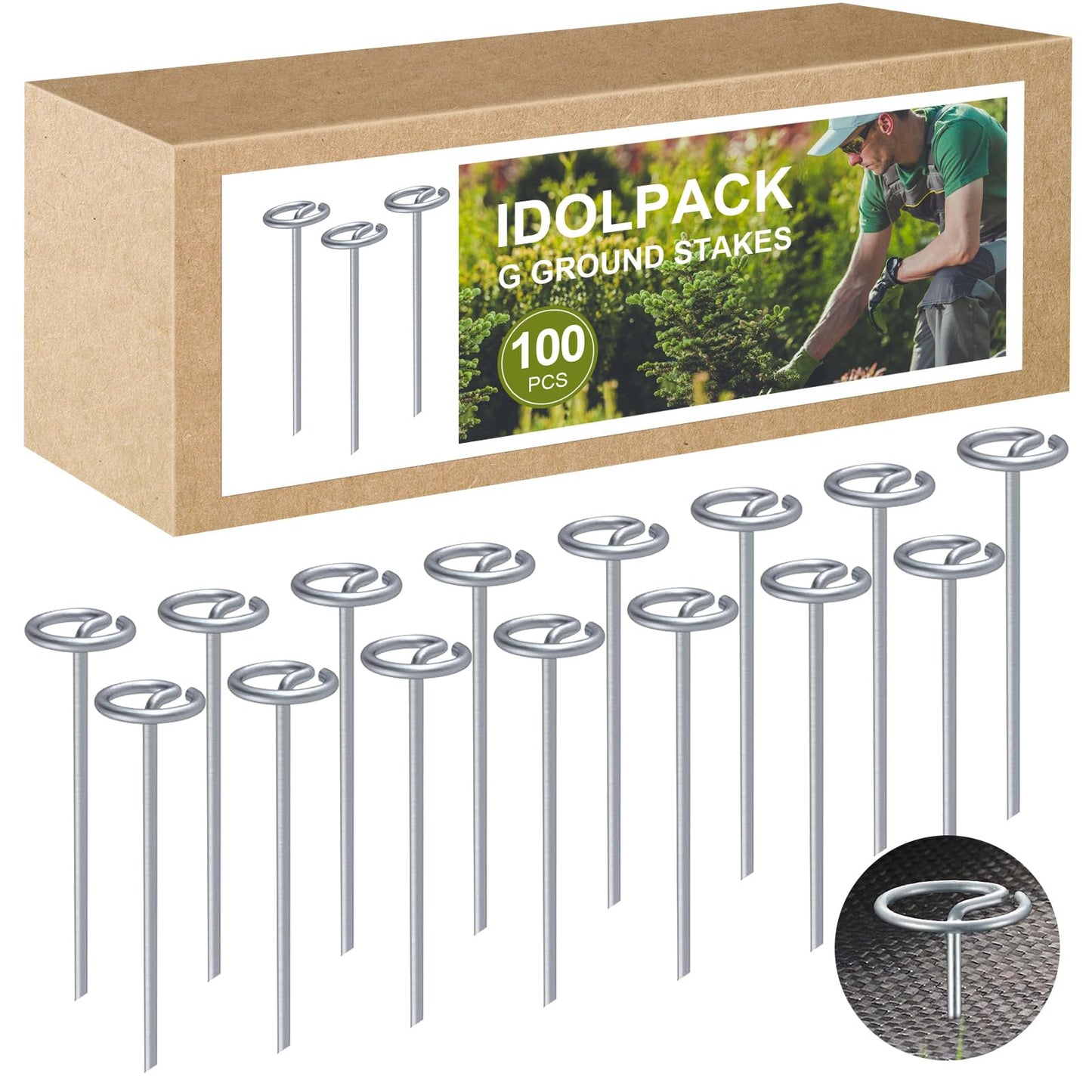 100 Pcs Circle Top Landscape Pins Bulk Garden Landscape Staples Galvanized Heavy Duty Garden Stakes Pins for Landscaping and Securing Lawn Fabric Weed Barrier