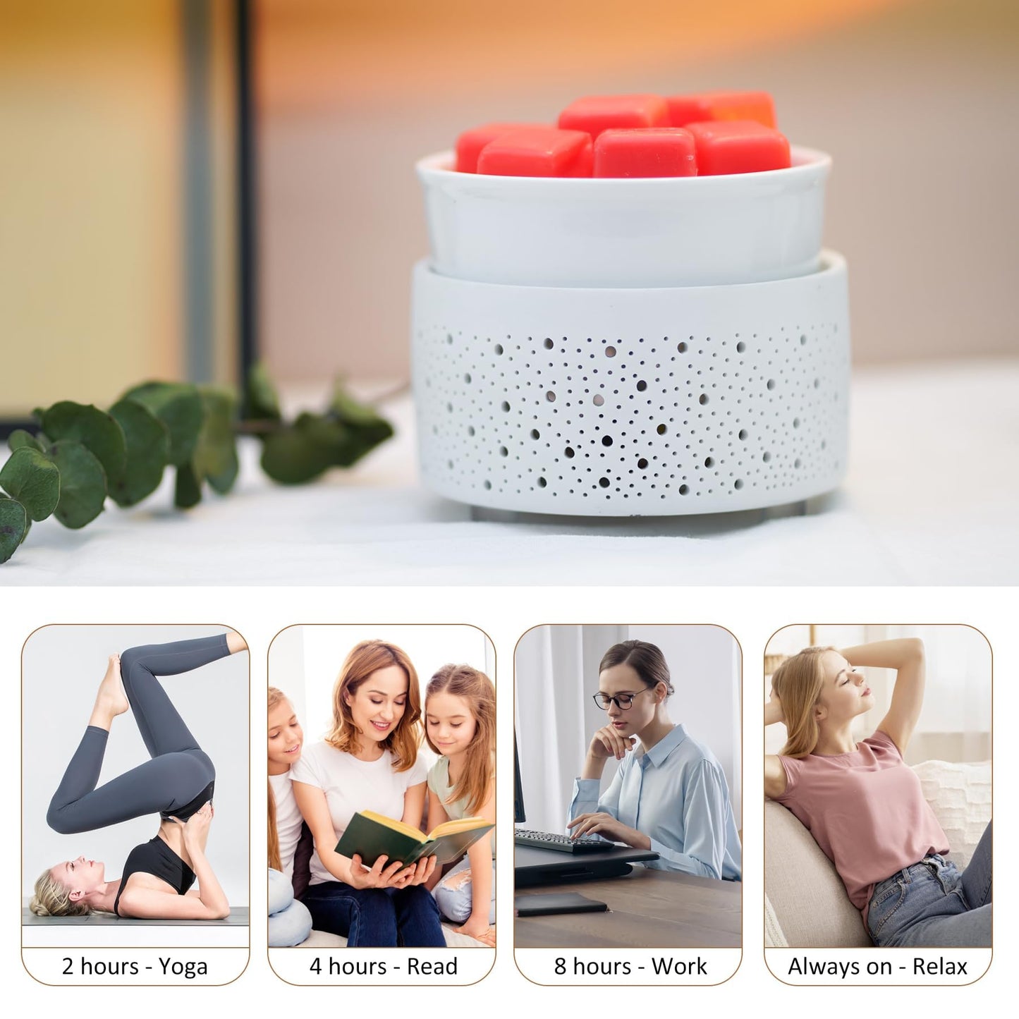 Wax Melt Warmer with Timer Ceramic 3-in-1 Oil Burner Electric Candle Wax Warmer Burner Wax Melter Fragrance Warmer for Scented Waxs Home Office Bedroom Aromatherapy