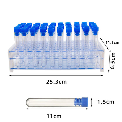 50Pcs Clear Plastic Test Tubes with Rack,16 x 100mm Vial Tube with Caps and 50 Holes Tubes Rack for Jewelry Seed Beads Powder Spice Liquid Experiment Party Decor