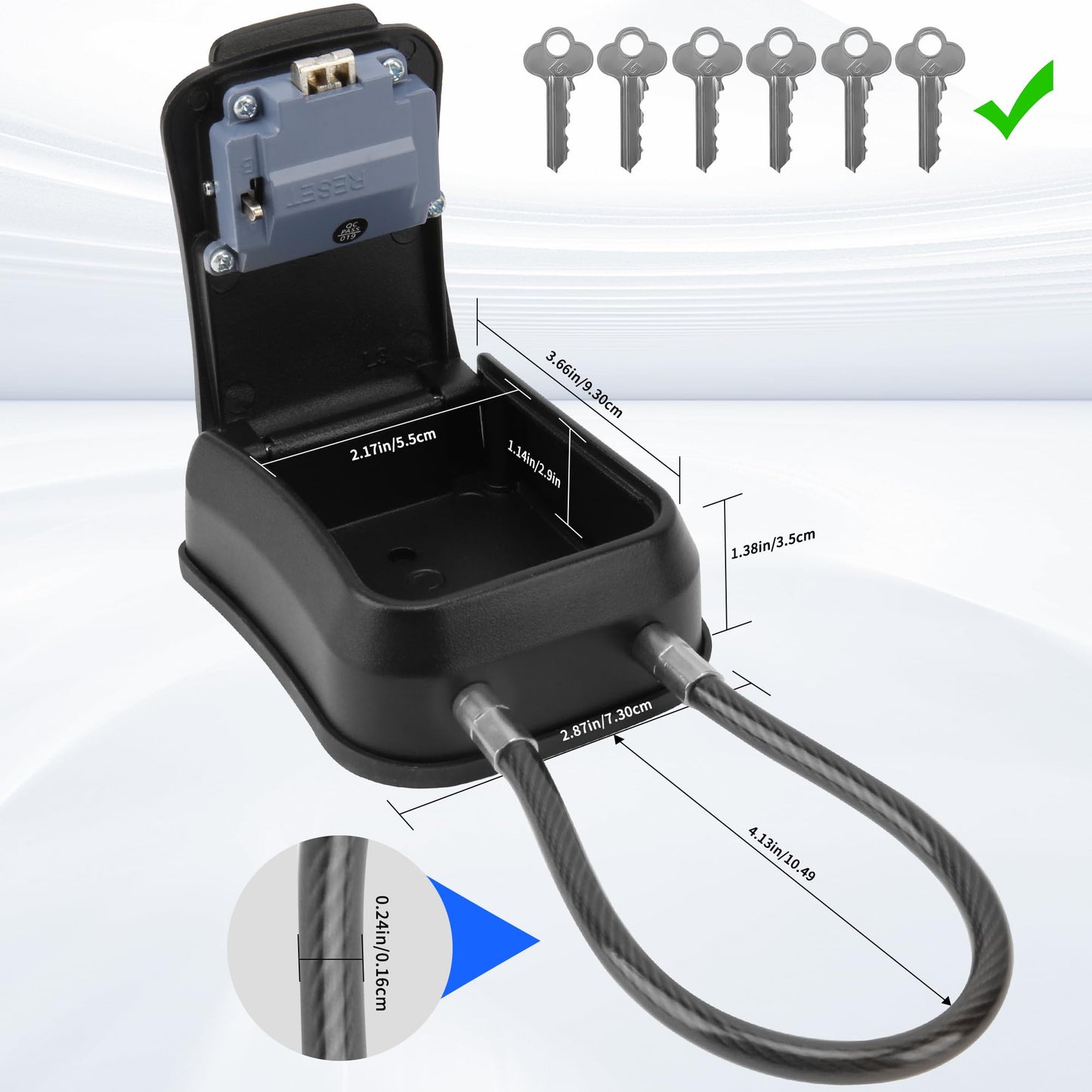 AMMIY Key Lock Box,Portable Waterproof Lockbox with Removable Shackl, Wall-Mounted Key Storage Box, 4-Digit Combination Key Storage Lockbox for Home,Office,Garage, Airbnb,Apartment (BLACK)