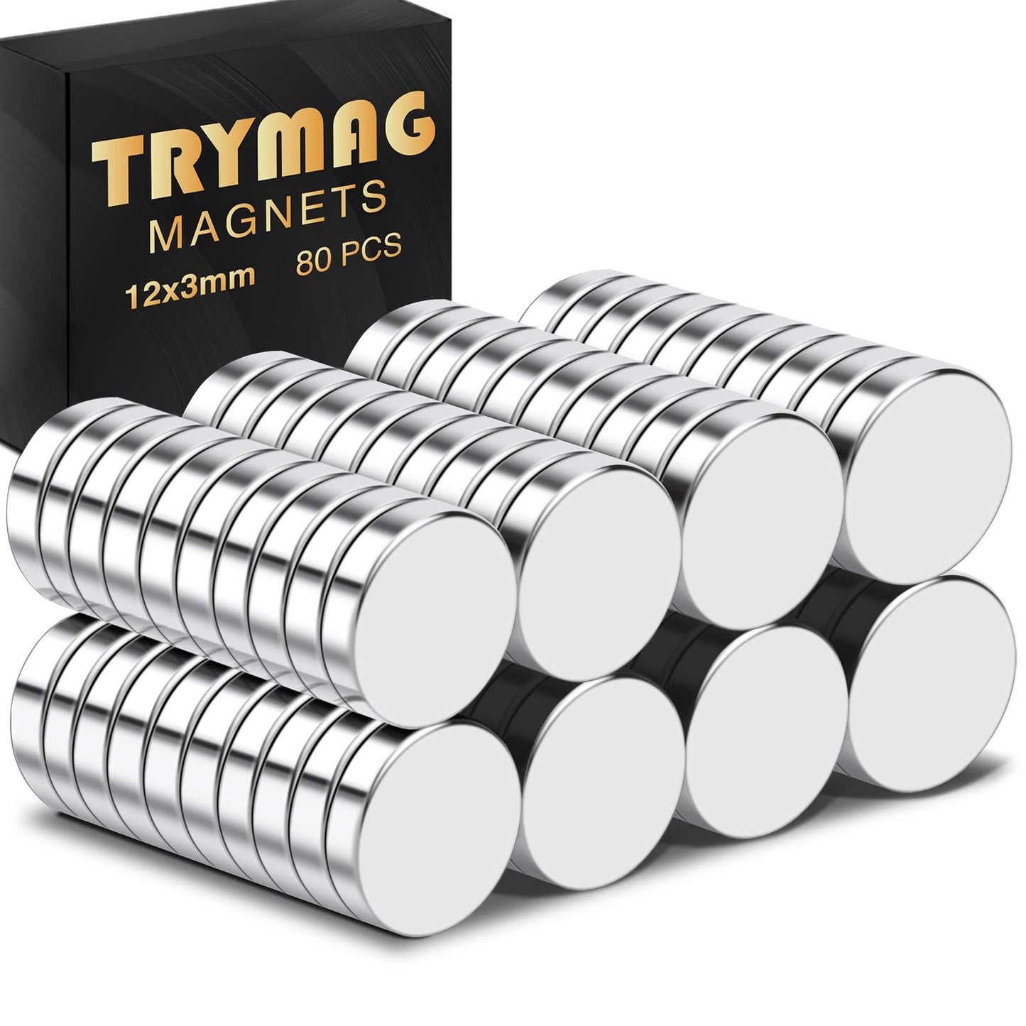 TRYMAG 80Pcs Magnets Disc, 12 x 3mm Small Round Rare Earth Fridge Magnets for Crafts Dry Erase Board, Refrigerator Magnet for Dry Erase Board Whiteboard DIY Scientific Models