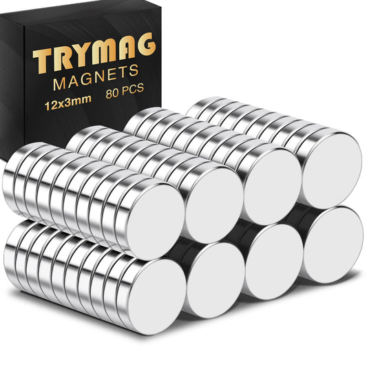 TRYMAG 80Pcs Magnets Disc, 12 x 3mm Small Round Rare Earth Fridge Magnets for Crafts Dry Erase Board, Refrigerator Magnet for Dry Erase Board Whiteboard DIY Scientific Models