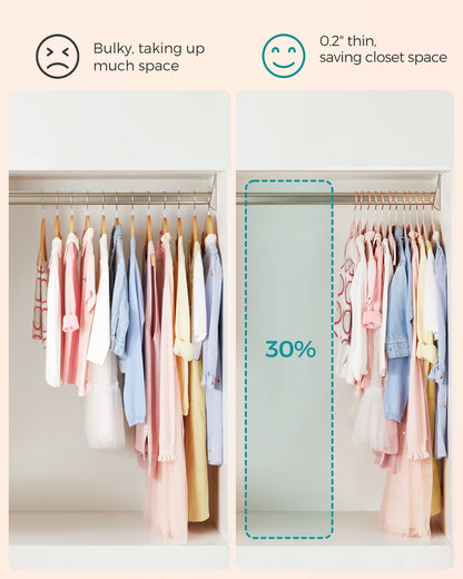 SONGMICS Baby Kids Hangers 50 Pack for Closet, 11.8 x 8.1 Inches, Rose Gold 360° Swivel Hooks, Space-Saving Clothes Velvet Hangers for Nursery, Non-Slip, Jelly Pink UCRF027P01