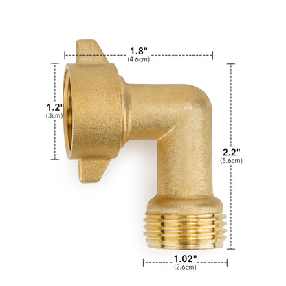 Stanbroil 90 Degree Garden Hose Elbow Adapter- Solid Brass Fittings, RV Accessories for Outside Water Faucet 3/4" FHT x 3/4" MHT (2 Pack)