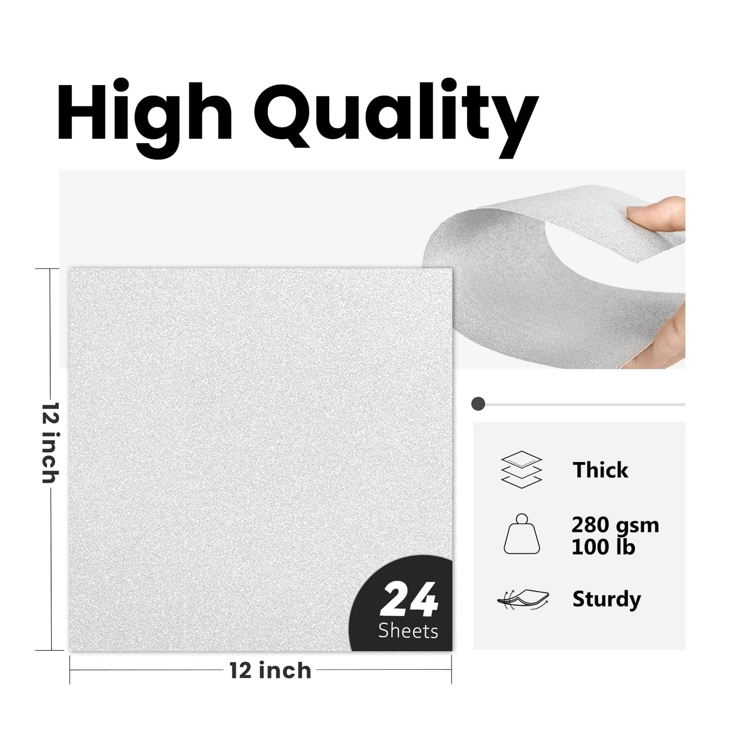 Double-Sided Silver Glitter Cardstock 12x12 for Cricut - Goefun 24 Sheets 12x12 Cardstock, 280 GSM/100 LB Silver Glitter Paper for Crafts, Christmas, Anniversary