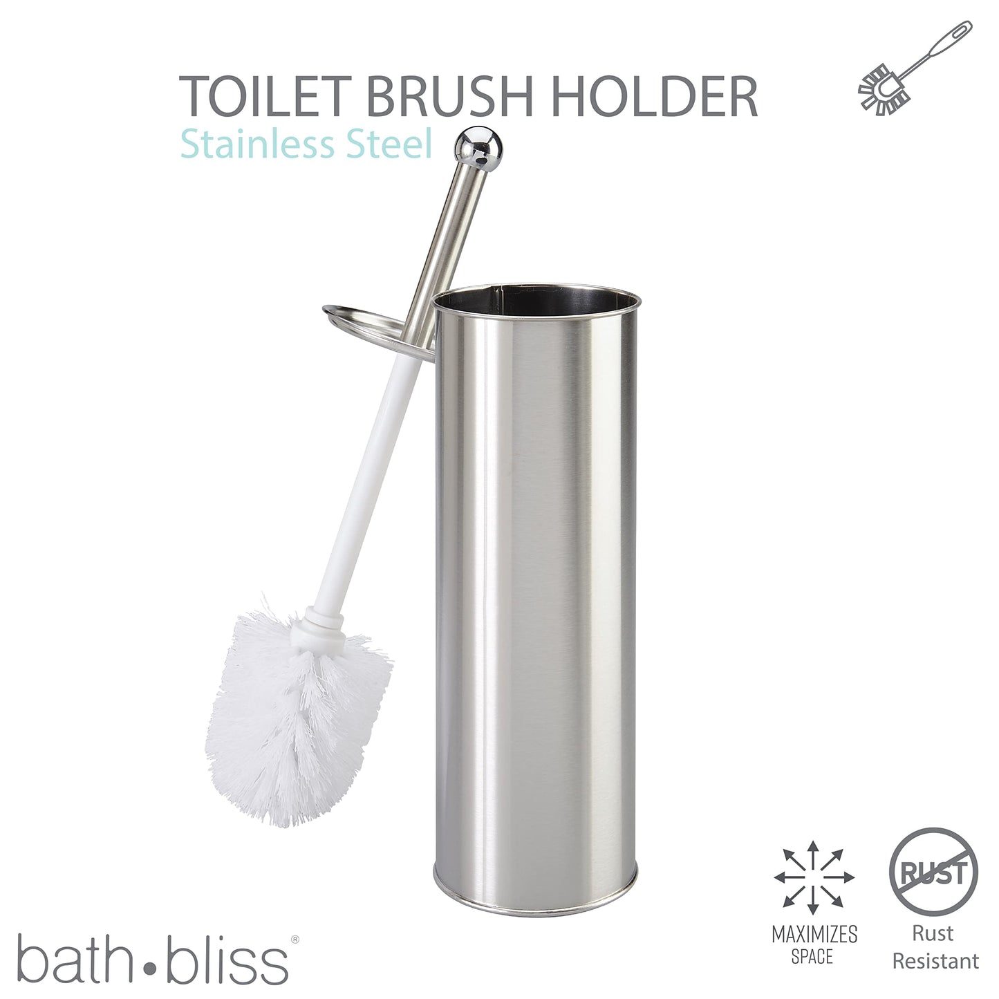 Bath Bliss Stainless Steel, Rust Resistant, Heavy Duty Toilet-Brushes, 1 Pack, Satin