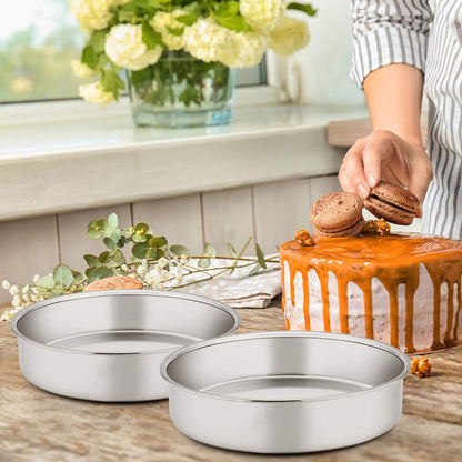 8 Inch Cake Pan Set of 3, E-far Stainless Steel Round Layer Cake Baking Pans, Non-Toxic & Healthy, Mirror Finish & Dishwasher Safe