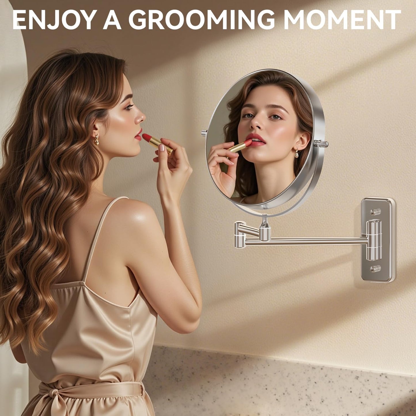 Auxmir 20X/1X Wall Mounted Makeup Mirror, 8" Double-Sided Magnifying Mirror with Tweezers, Bathroom Vanity Makeup Mirror, Cosmetic Mirror with 360° Swivel Extendable Arm, Chrome