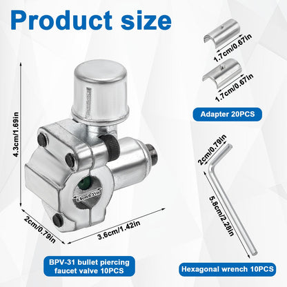 Gosknor 10pcs BPV-31 Bullet Piercing Valve & 10 Hex Key & 20 Adapter, Refrigerator Line Tap Valve Compatible with 1/4" 5/16" 3/8" Outer Diameter Pipes Replace TJ90BPV31,AP4502525,BPV31D,GPV14,MPV31
