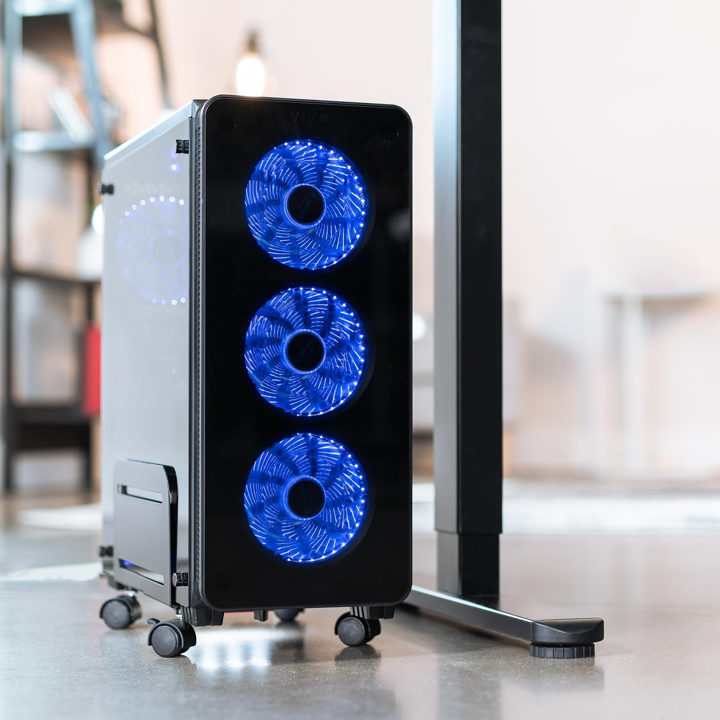 VIVO Black Computer Tower Desktop ATX-Case, CPU Steel Rolling Stand, Adjustable Mobile Cart Holder with Locking Caster Wheels (CART-PC01)