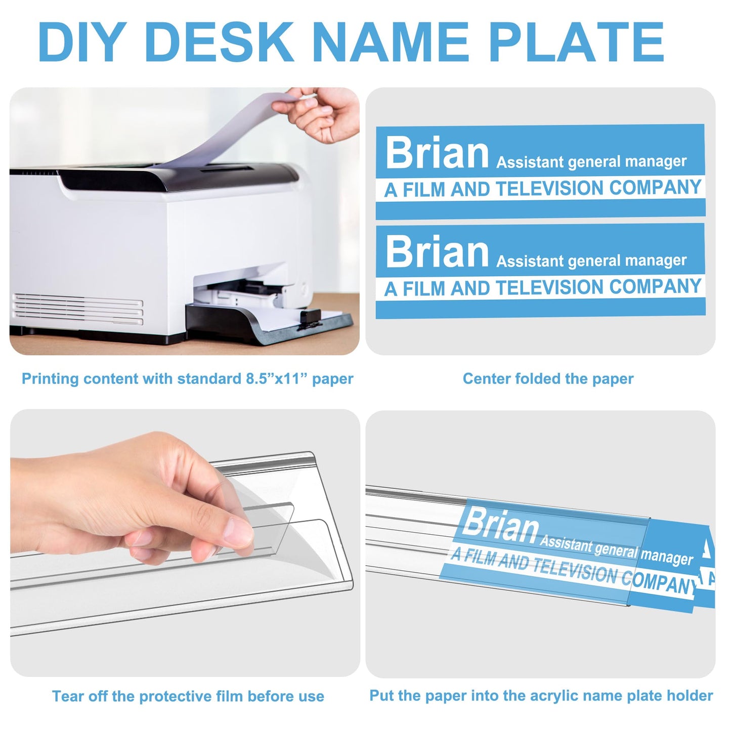 Dingelex 12 Pack Acrylic Desk Name Plate Holder, Clear Small 8.5 x 3 Double Sided Display Sign Holder Acrylic Name Tent Holders Plastic Office Business Desk Sign Holder Teacher Name Plate