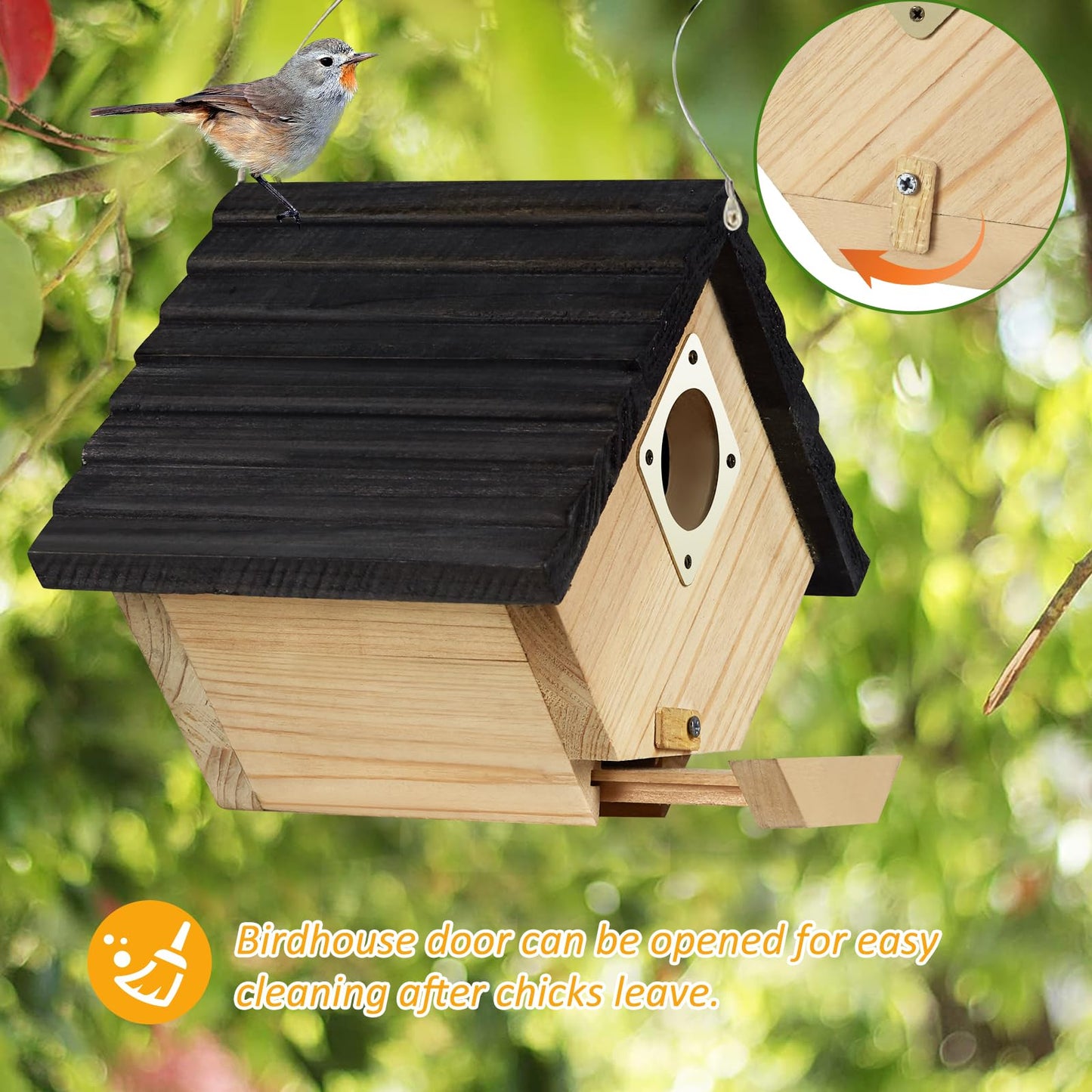 Bird House for Outside, Outdoor Bird Houses for Bluebirds, Finches & Cardinals - Natural Wooden Bird Nest with Easy Clean Design, Hanging Garden Decoration (8.5 x 6 x 6.8 Inch)