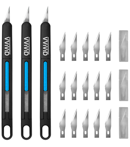 VViViD Precision Gliding Automotive Vinyl Wrapping Knife 3-Pack, Safety Locking, 15 Replacement Blades