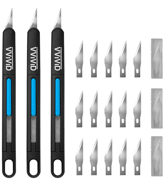VViViD Precision Gliding Automotive Vinyl Wrapping Knife 3-Pack, Safety Locking, 15 Replacement Blades