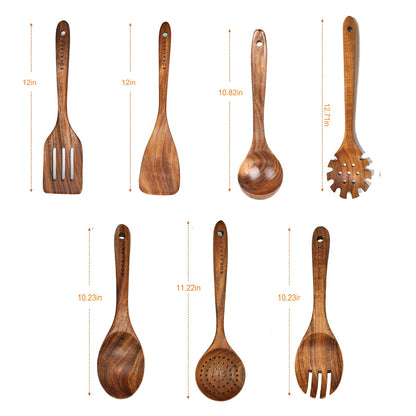 Wooden Spoons for Cooking,Natural Teak Wooden Kitchen Utensils Set (7 PCS)