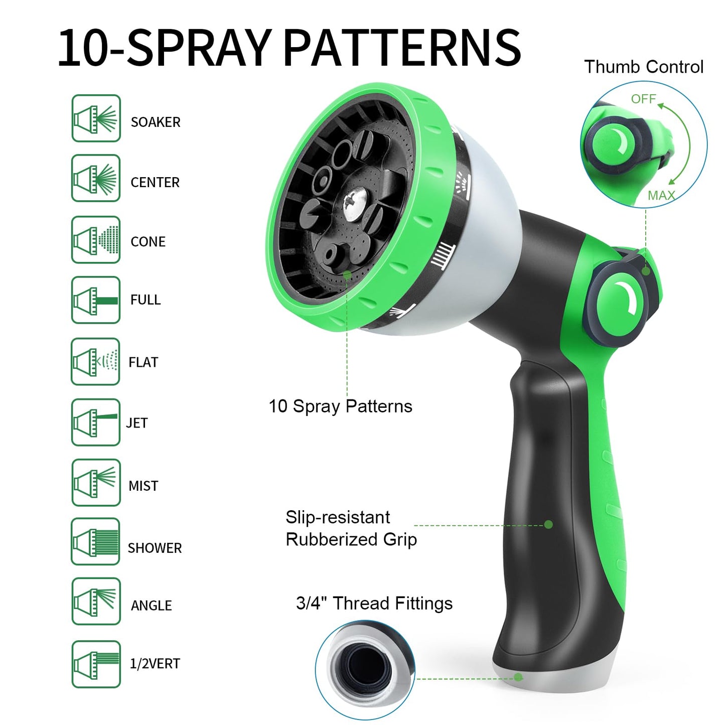 25ft Expandable Garden Hose, Water Hose with 10 Function Nozzle, Flexible Hose with 3/4" Solid Brass Fittings, Extra Strength Fabric, Easy Storage Kink Free, Black & Green