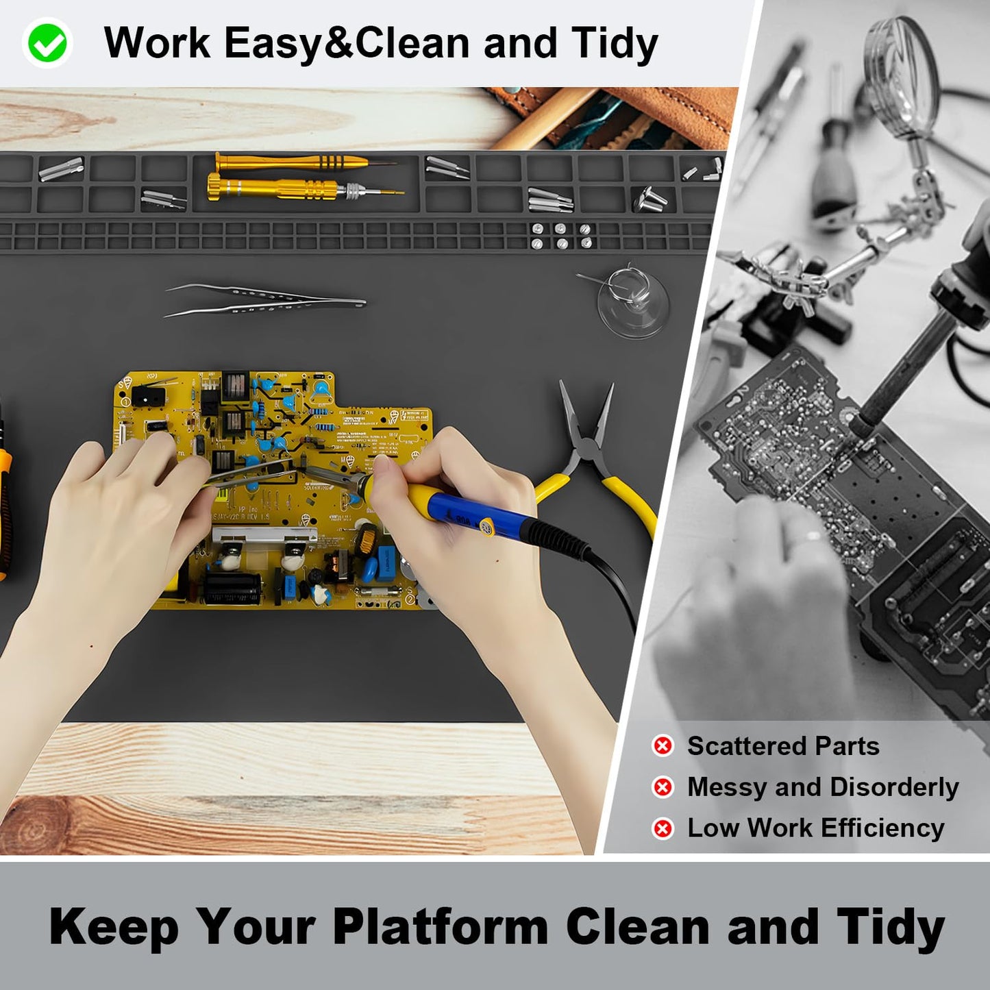 Premium Large Soldering Mat, 23.7 x 13.8 inch Heat Resistant 932°F Repair Work Mat Large Silicone Soldering Mat for Soldering, Electronics, Computer, Cellphone Repair Etc