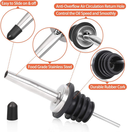 48 Pack Liquor Bottle Pourers, Stainless Steel Liquor Pour Spout, Olive Oil Spout, Bar Bartender Bottle Pourers for Alcohol with Rubber Dust Caps, Tapered Spout