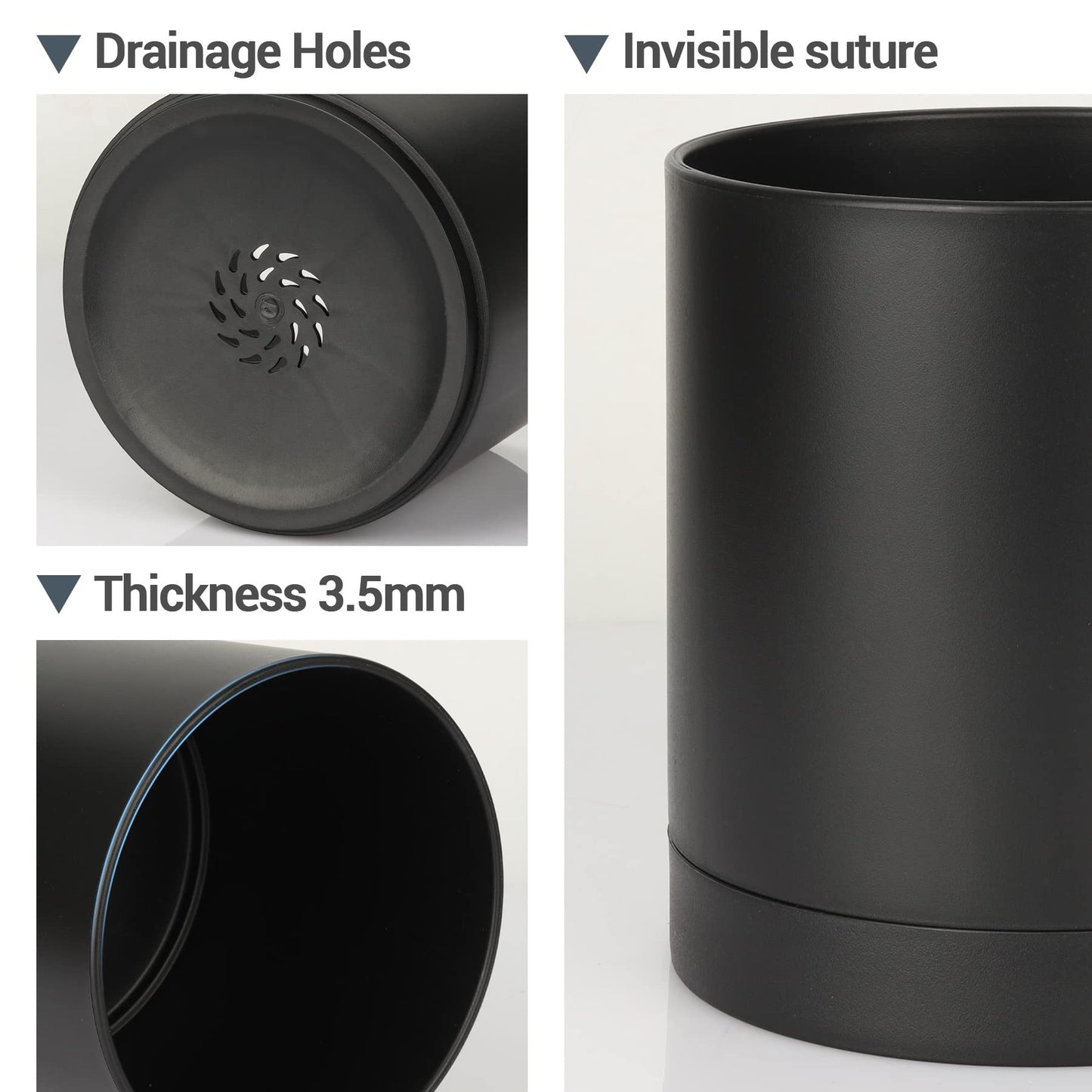 T4U 7/6/5/4 Inch Plastic Plant Pots with Saucer 4-Pack, Flower Planter Pot with Drainage Hole Black, Nursery Planting Pot for Snake Plant, African Violet and House Plants