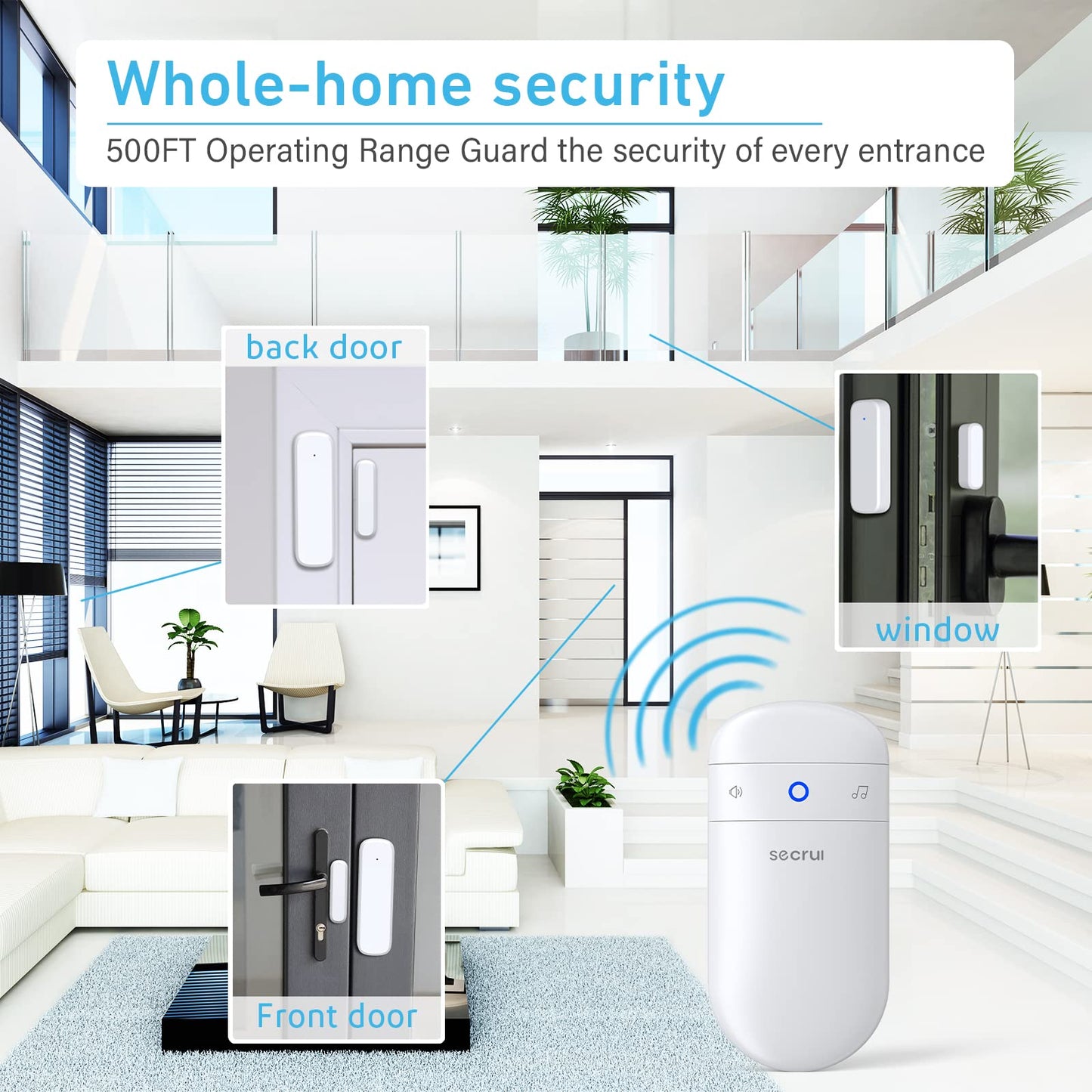 SECRUI Door Chime, Door Chimes When Door Opens with 5 Adjustable Volumes, Easy Installation, 52 Chimes, 500ft Wireless Range, M508+D7, White
