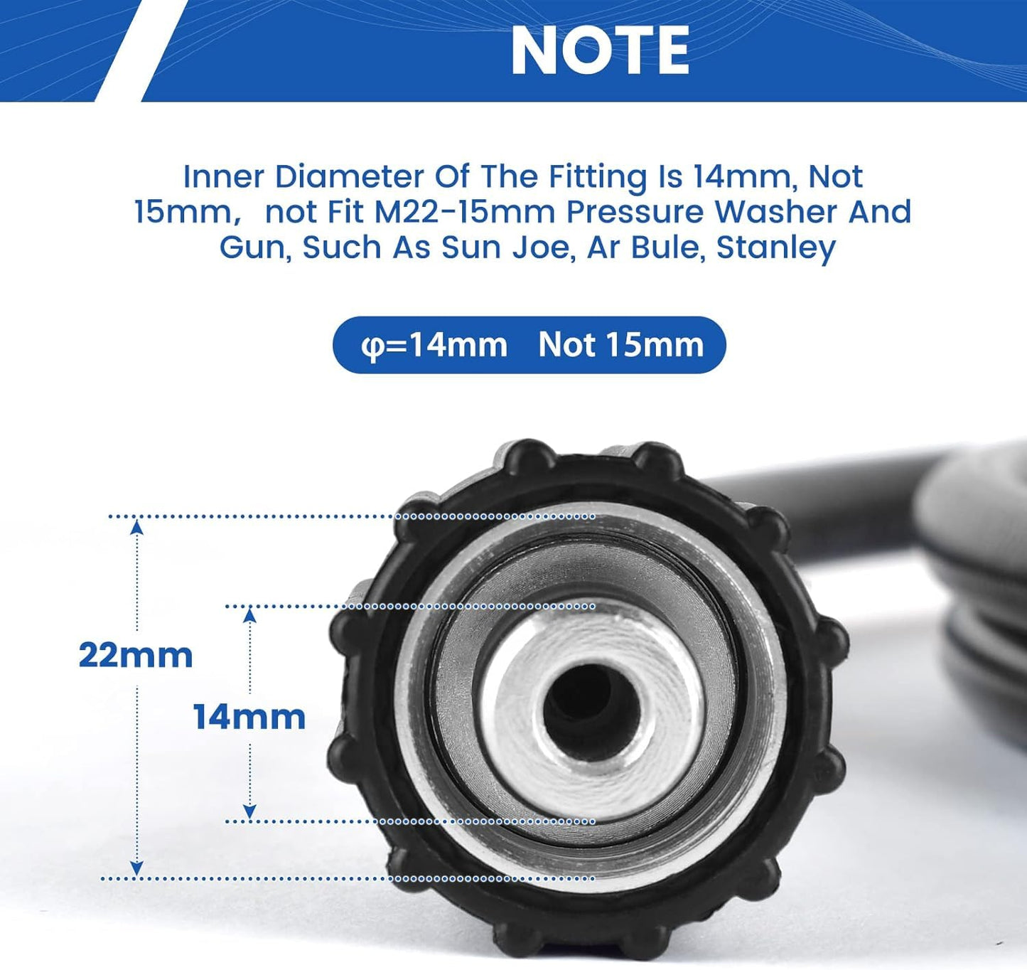 Pressure Washer Hose 25 FT×1/4", Kink Resistant Replacement Power Washer Hose, M22-14mm Female Thread, High Pressure Washer Extension Hose for Most Bands, 1500-2500 PSI