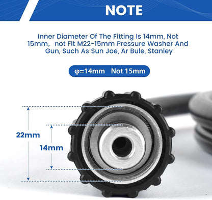 Pressure Washer Hose 25 FT×1/4", Kink Resistant Replacement Power Washer Hose, M22-14mm Female Thread, High Pressure Washer Extension Hose for Most Bands, 1500-2500 PSI