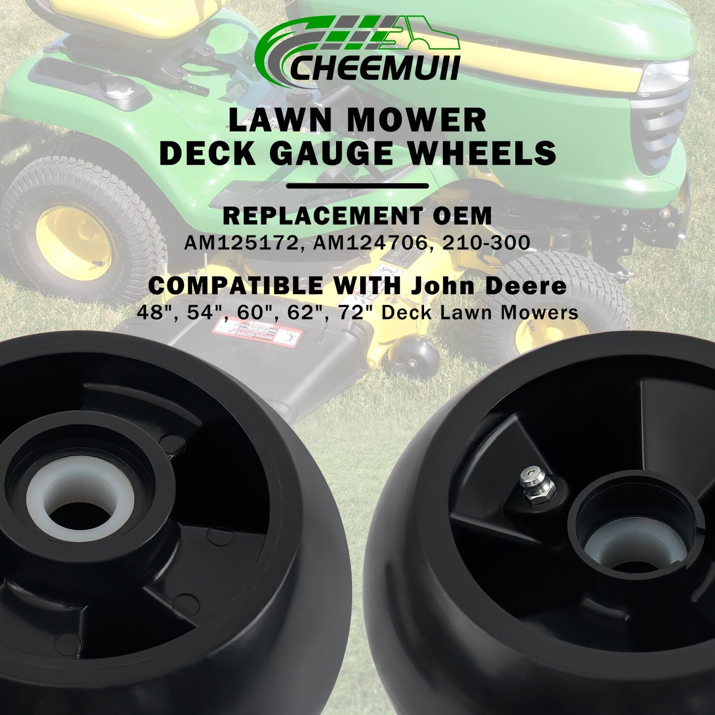 CheeMuii 4 Pack AM125172 Lawn Mower Deck Gauge Wheels Kit Fit for John Deere 48", 54", 60", 62“, 72" Deck Replace for AM125172 AM124706 210-300