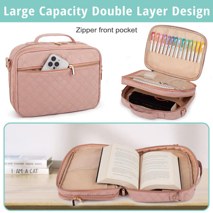 2 Layers Bible Cover for Women,Large Bible Case with Handles Shoulder Strap,Carrying Bible Bag Scripture Case Church Bag Bible Protective with Pocket