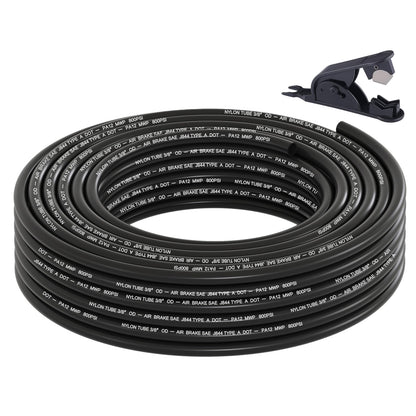 Boeray 50FT 3/8 DOT Air Line SAE J844 PA12 Nylon Air Hose with Cutter 3/8” OD Pneumatic Tubing DOT Approved 3/8 Air Brake Hose for Air Suspension Kit Truck Trailer Brake System & Fluid Transfer 15.5m