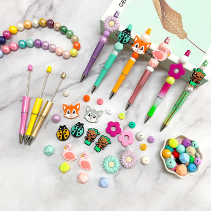 52 Pcs Beadable Pens Set, Plastic Beadable Pens Bulk with 4 Pcs Clear Pen Display Stand, Black Ink Ballpoint Pen Crafting DIY Making Kit for School Office Party Gifts