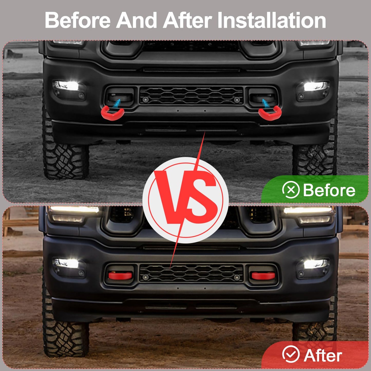 TOVIIEA Tow Hitch Covers for Dodge RAM 2500/3500 2019-2026 Thicken Upgrade,Tow Hook Cover Compatible with Dodge RAM 2500/3500 2019-2026 Accessories,2PCS (RED)