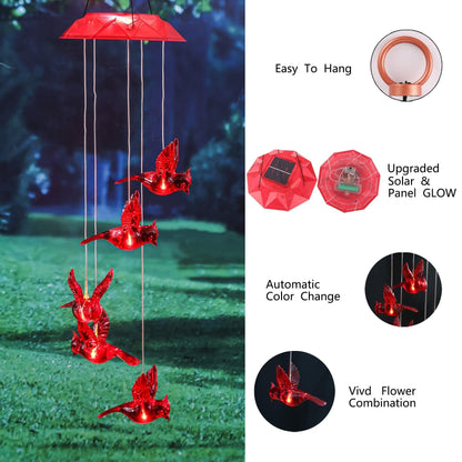Wind Chime Solar Chimes Warm Light Solar Waterproof Wind Bell Light for Home Party Night Garden Patio Decoration,Red Bird