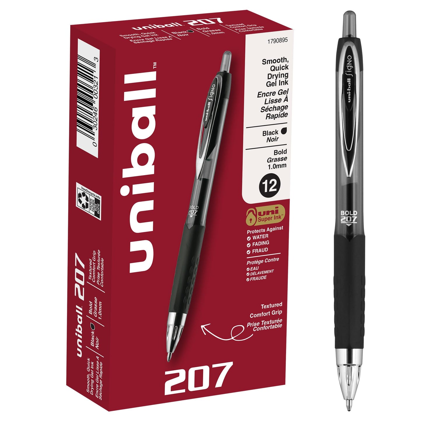 Uni-Ball 1790895 Signo 207 Retractable Gel Pen, Bold Point, Black Ink, 12-Count